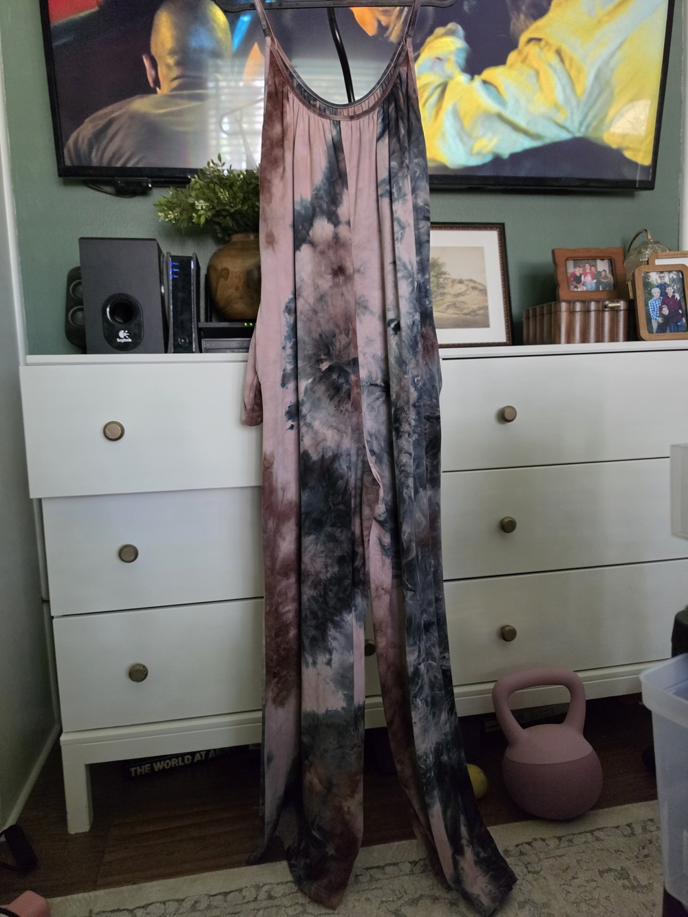 SHEIN Pink and Gray Tie-Dye Wide Leg Jumpsuit